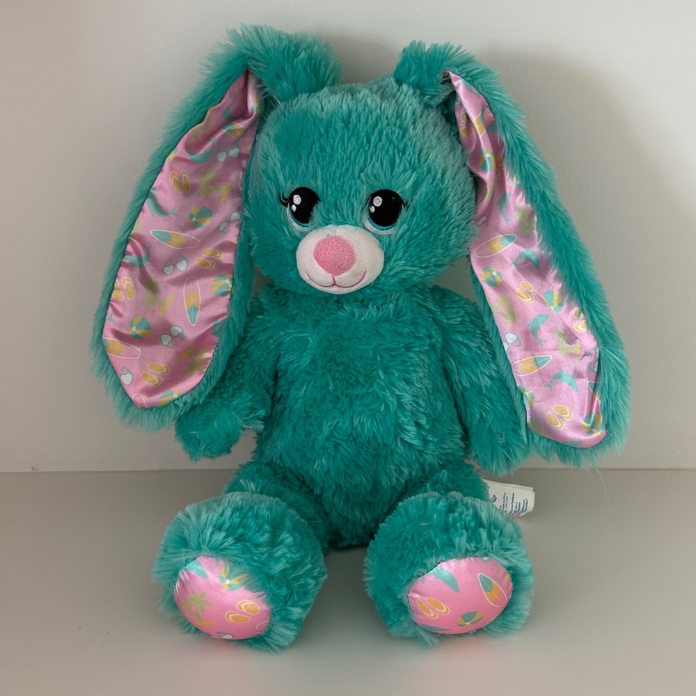 Build A Bear Teal Ocean Vibes Beach Bunny Rabbit with Build a Bear Clothes